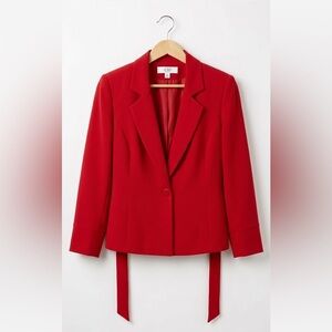 Le Suit Vibrant Red Blazer With Tie Detail